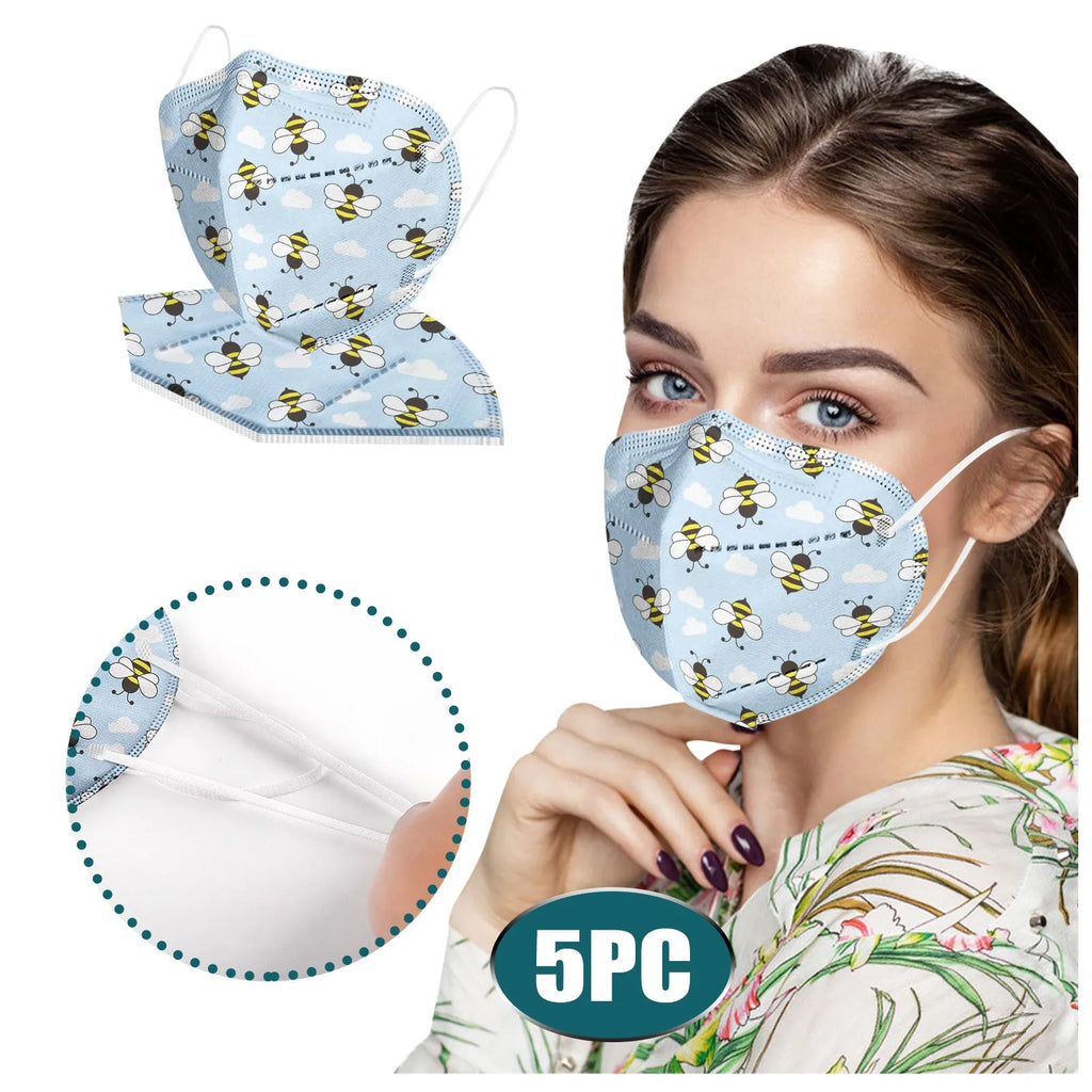 5-Pack Adult Cute Printed Disposable Face Masks – Breathable