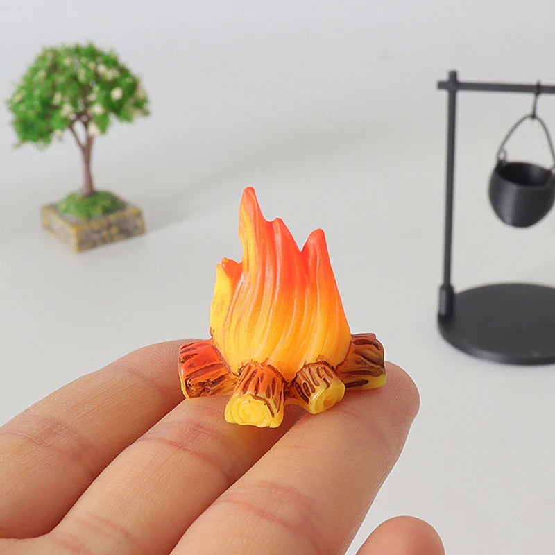 Fantasy Miniature Campfire & Teapot Resin Sculpture Decor