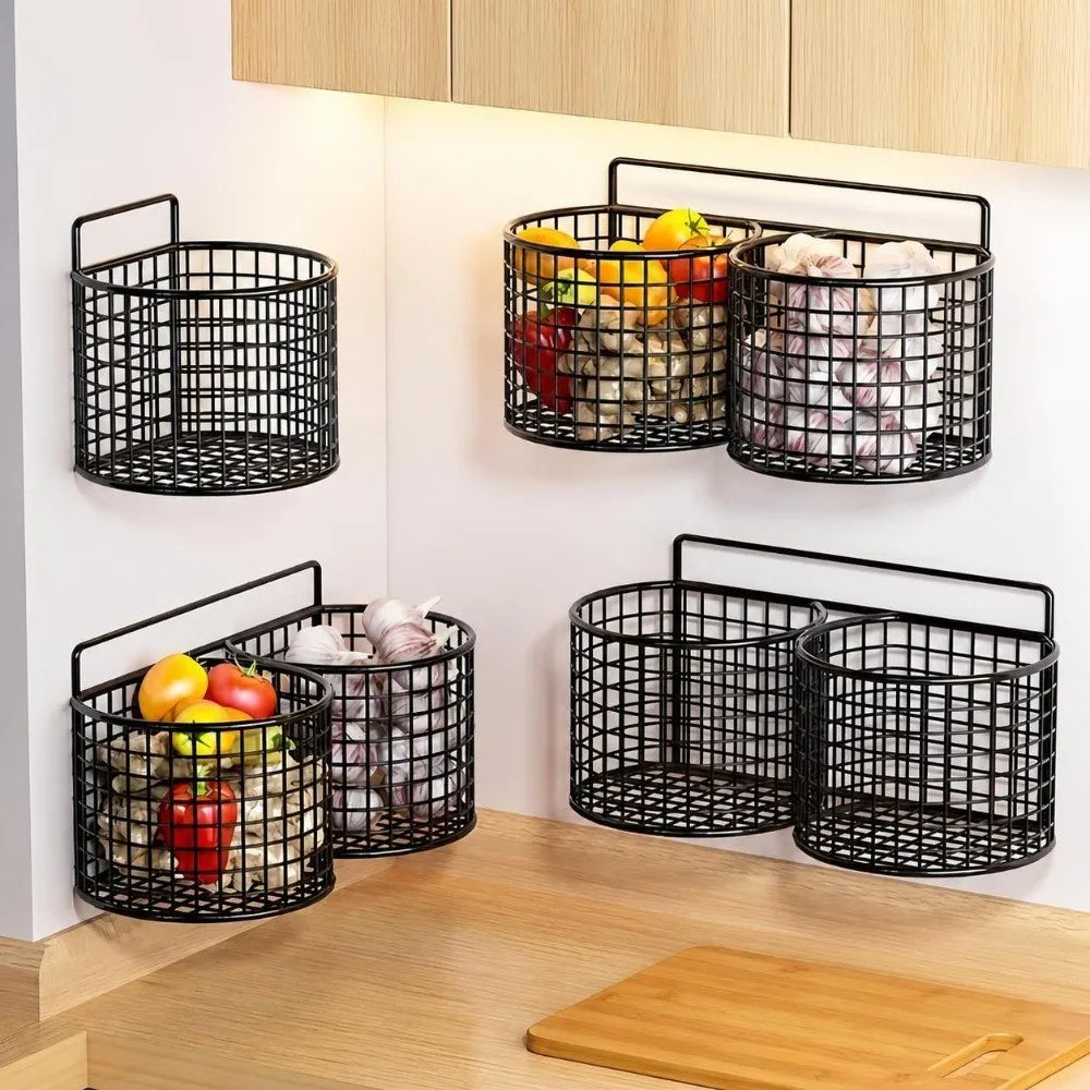 Wall Mounted Metal Storage Basket Rack – Kitchen & Bathroom
