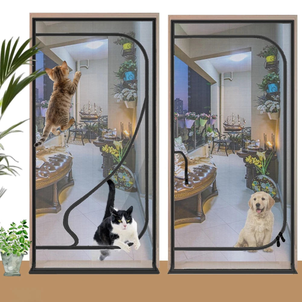 Heavy Duty Cat Screen Door with Dual Zippers – Scratch Proof