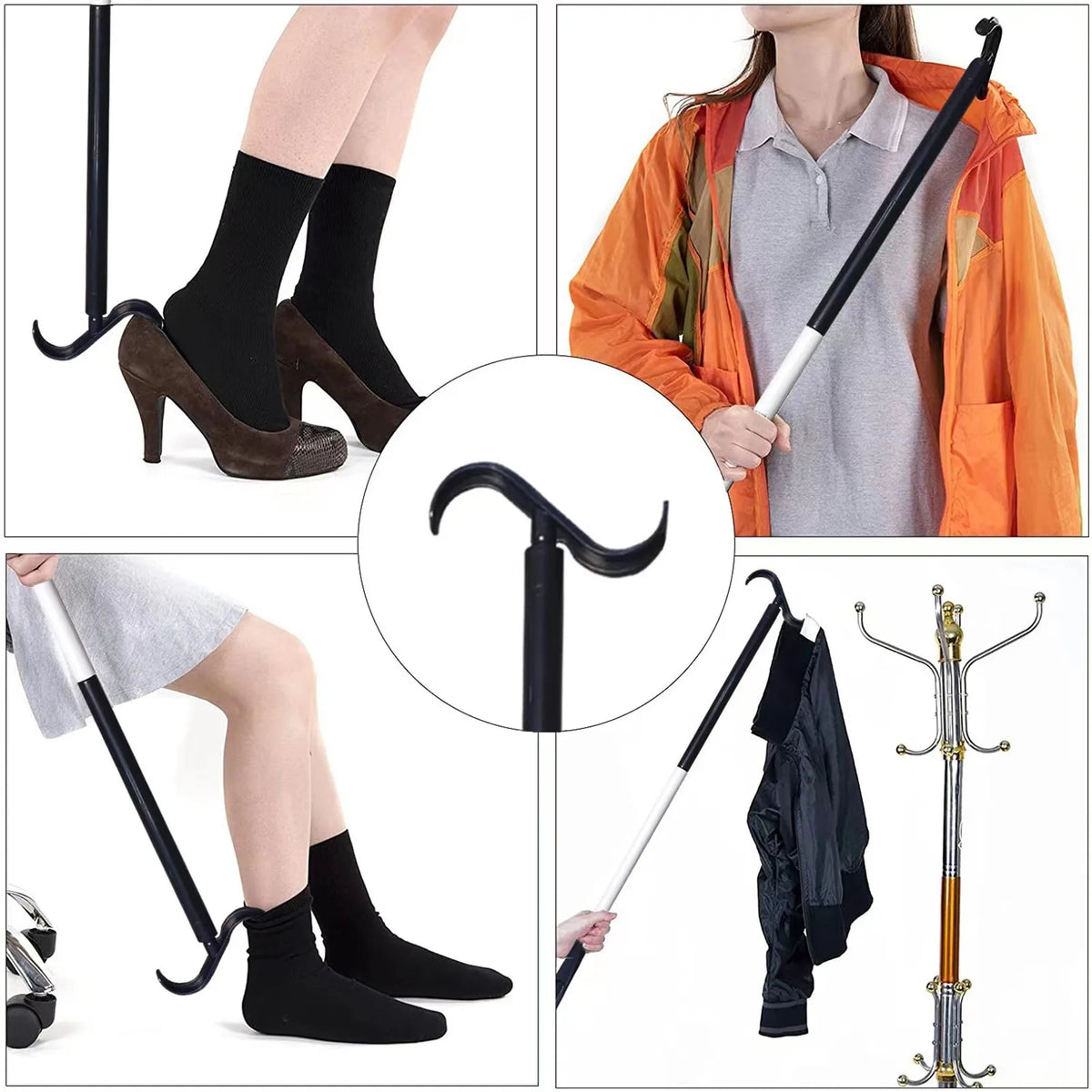 Foldable Stainless Steel Long Handle Shoe Horn & Dressing Aid