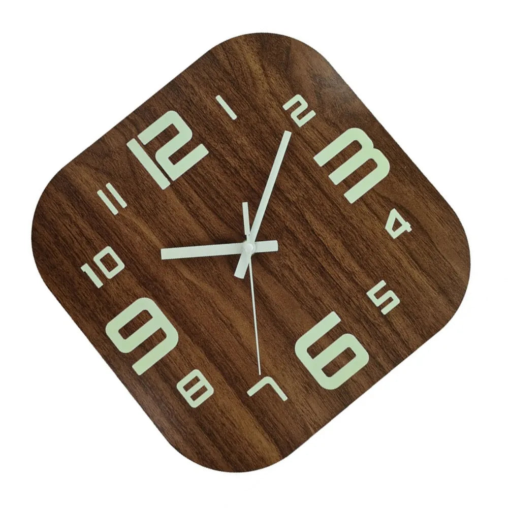 12-Inch Glow in the Dark Silent Wooden Wall Clock – Brown