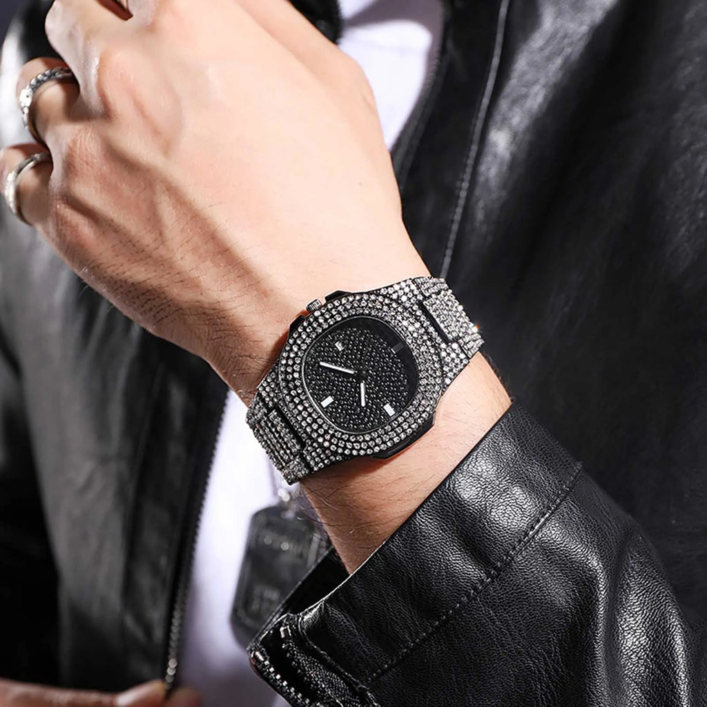 Hip Hop Rhinestone Quartz Watch Men Women Diamond Dial