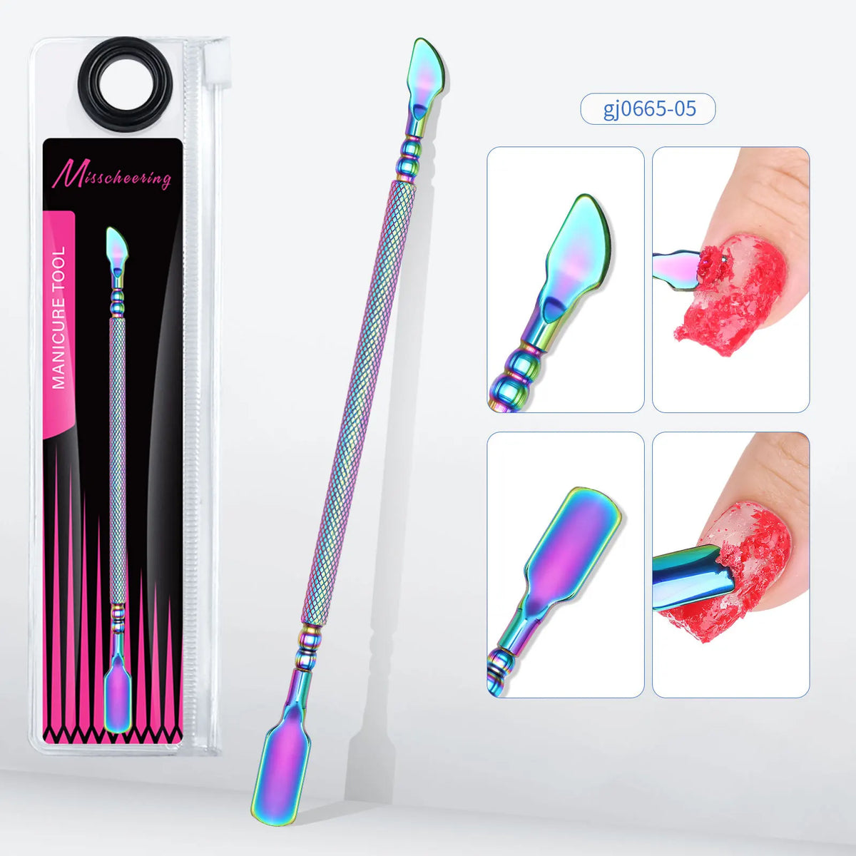 Rainbow Plated Double-Ended Cuticle Pusher | Stainless Steel
