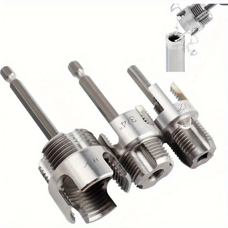 3-Pc Internal & External Pipe Threading Tool – 1/2" 3/4" 1" PVC