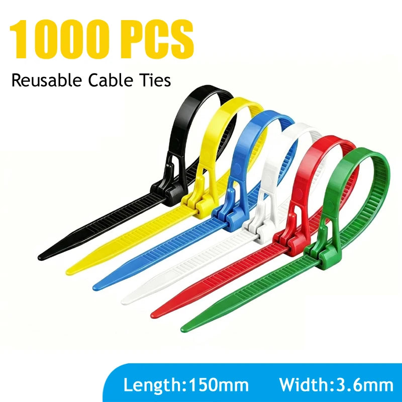 Reusable Nylon Cable Ties 50–1000pcs Mixed Colours & Black