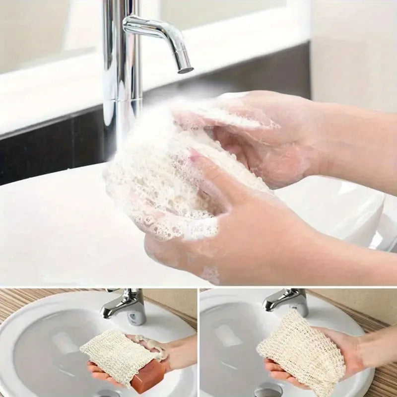 2-Pack Sisal Soap Saver Pouches with Drawstring & Wooden Bead