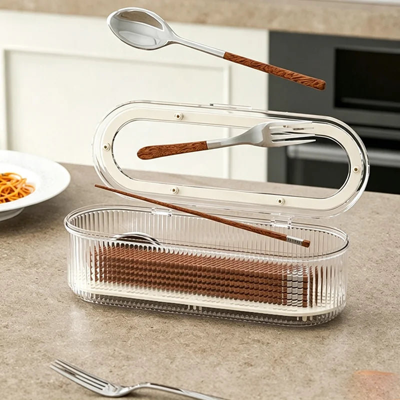 Transparent Dustproof Cutlery Storage Box with Lid