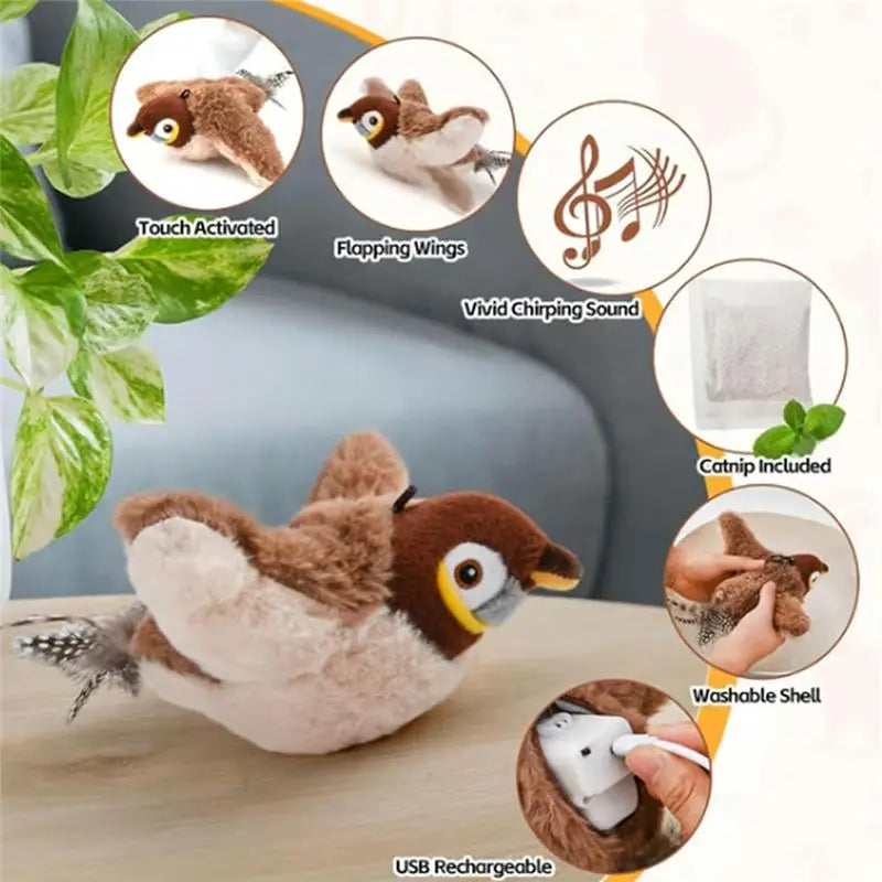 Interactive Flapping Bird Cat Toy – Electric Chirping Woodpecker