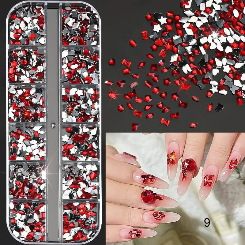 12-Grid 3D Flatback Nail Rhinestones – Crystal Diamond Nail Art
