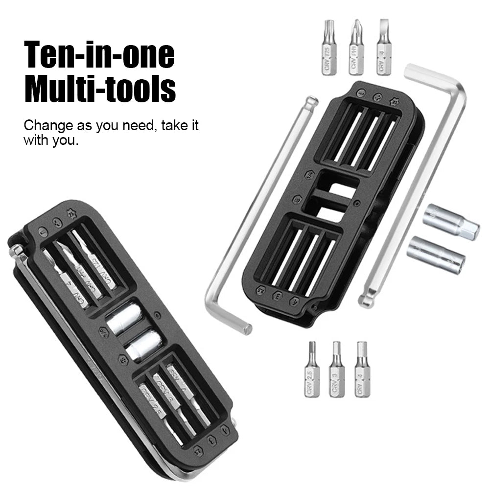 10-in-1 Bicycle Multi-Tool Hex Wrench & Bit Socket Kit