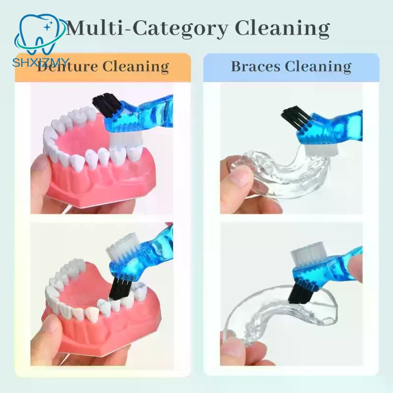 Dual Head Soft Bristle Denture Brush | False Teeth Cleaner