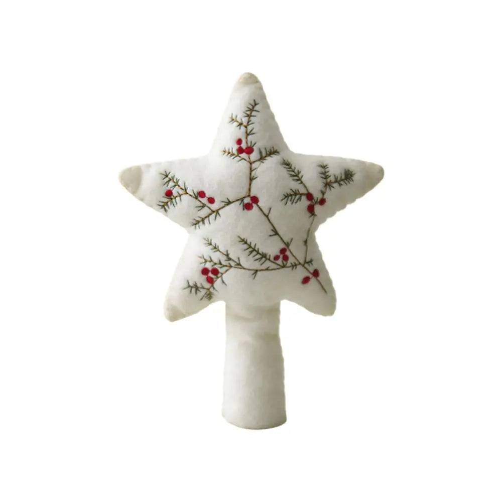 Felt Star Christmas Tree Topper – Embroidered Pine & Berries