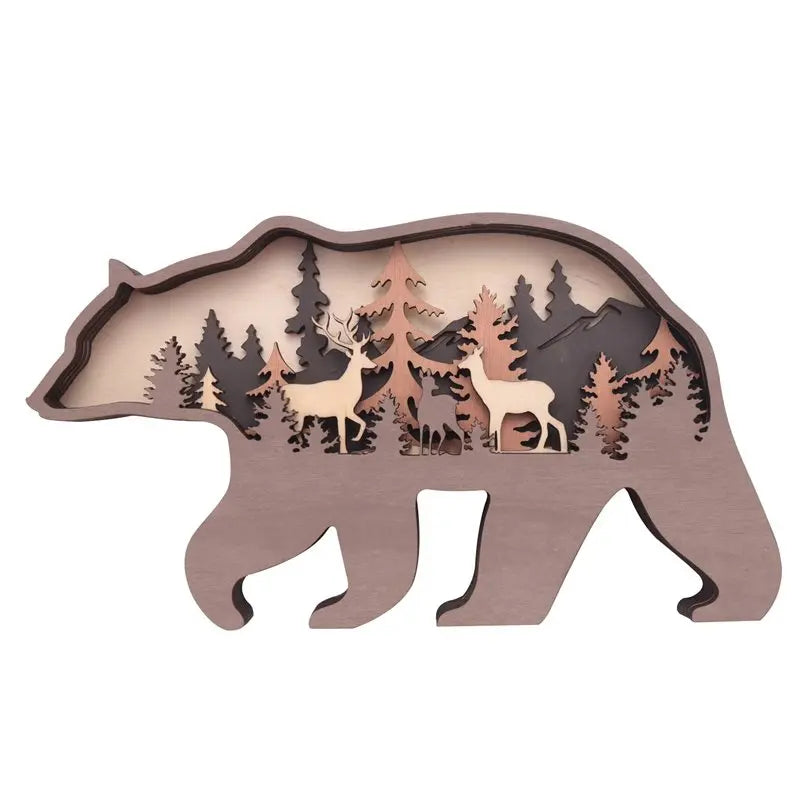 Bear & Deer Wood Wall Decor Set – Rustic Cabin Home Décor