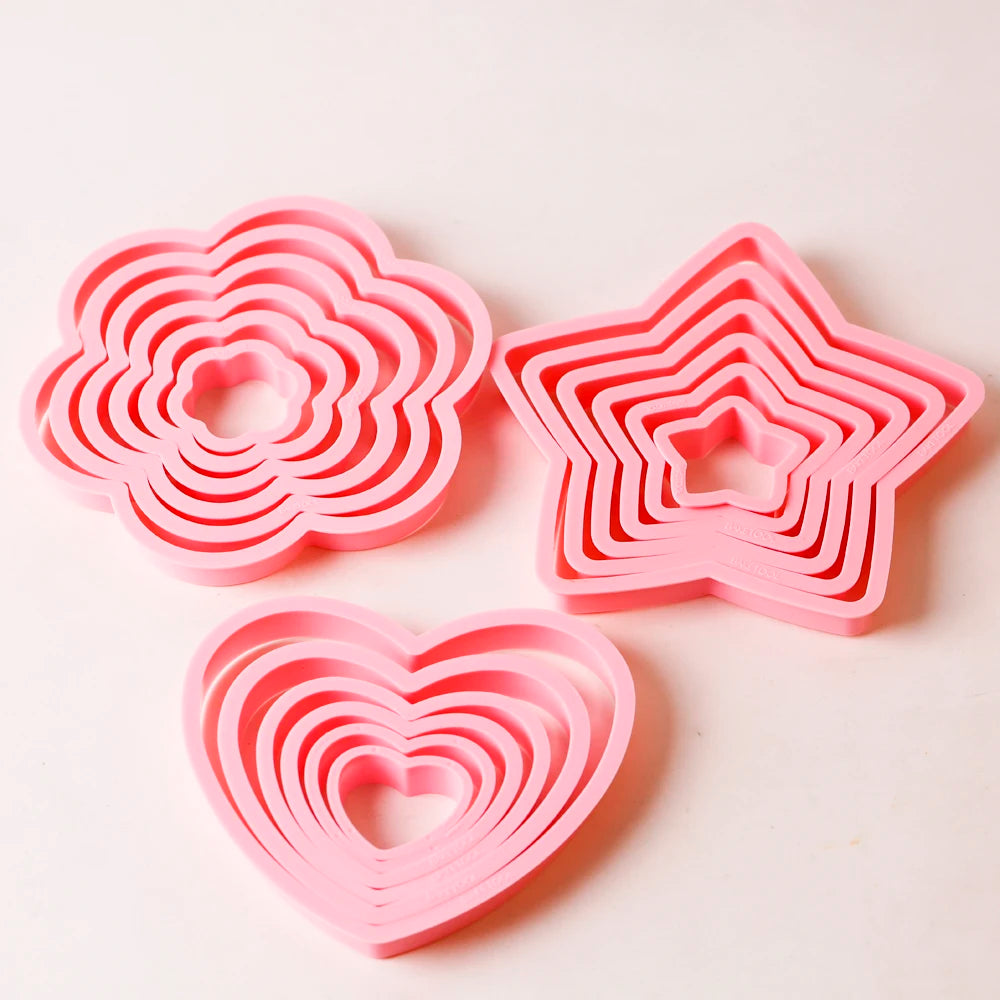 Pink Heart Star Flower Cookie Cutter Molds – Baking Set