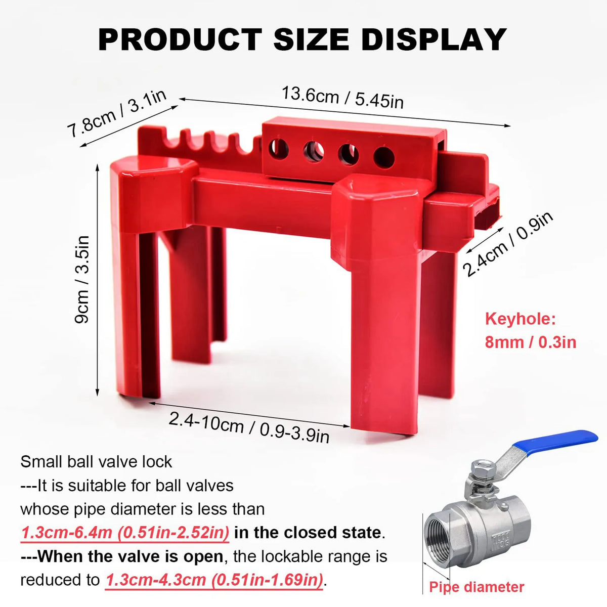 A01F-8X Adjustable Ball Valve Lockout Device 8-Pack – Red