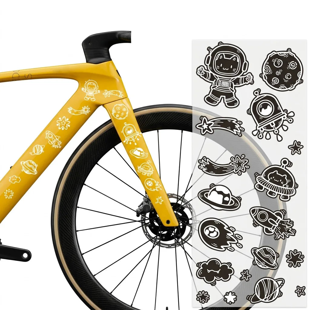 Waterproof Bike Down Tube Sticker – Astronaut Cat Pattern