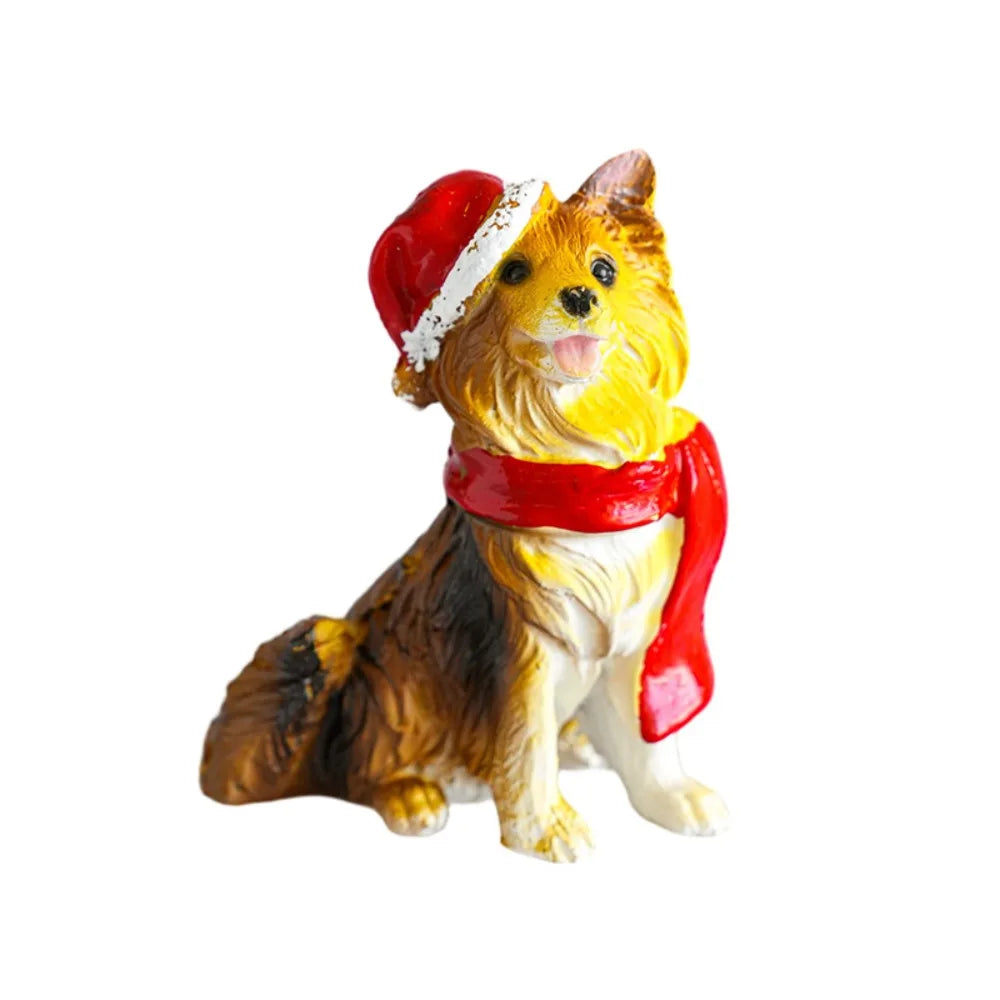 Resin Dog Figurine Santa Hat Christmas Ornament & Decor