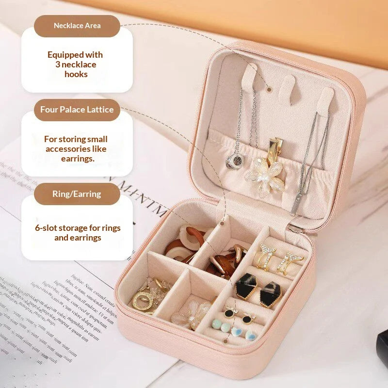 Portable PU Leather Travel Jewelry Box Zipper Organizer