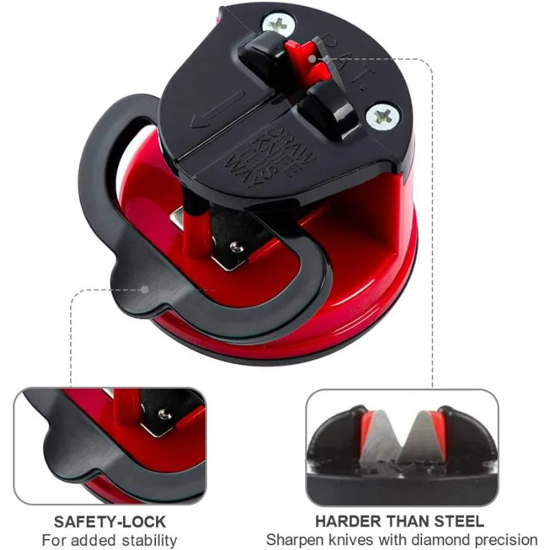 Portable Suction Base Kitchen Knife Sharpener – Red & Blue