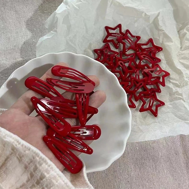 5-Pack Red Star Metal Snap Hair Clips Barrettes for Women