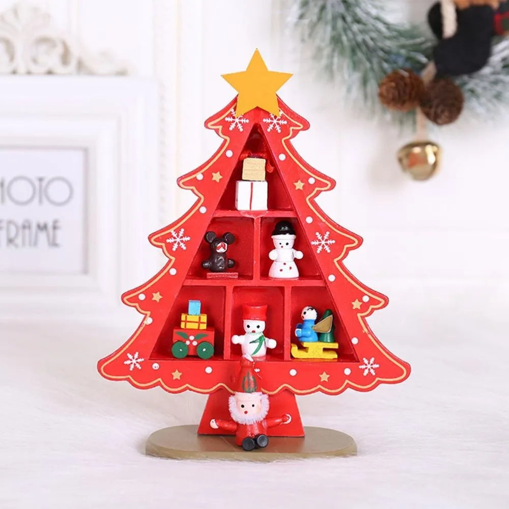 Wooden Christmas Tree Tabletop Decoration with Base