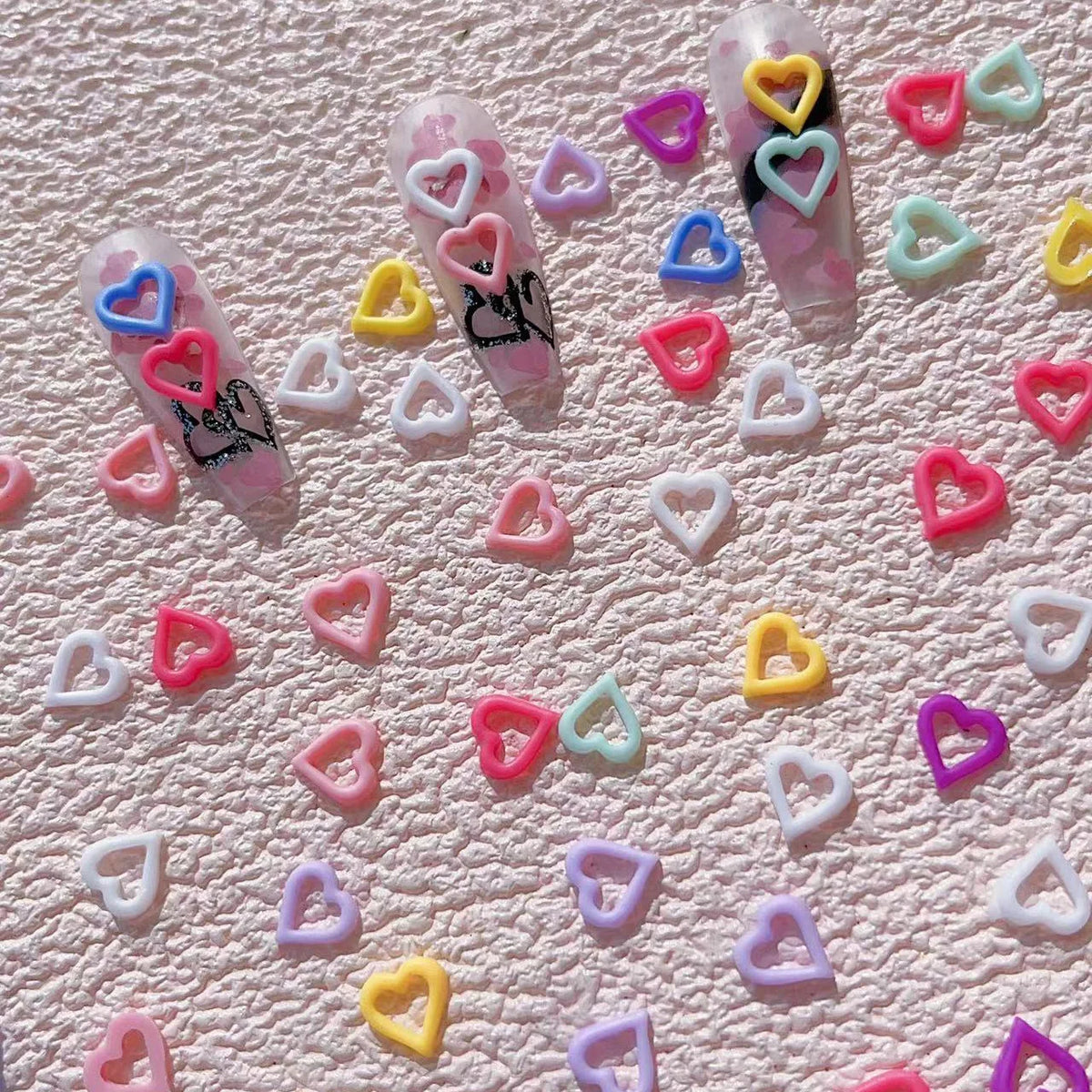 50Pcs 3D Star & Heart Nail Charms – Matte Flatback Resin Art