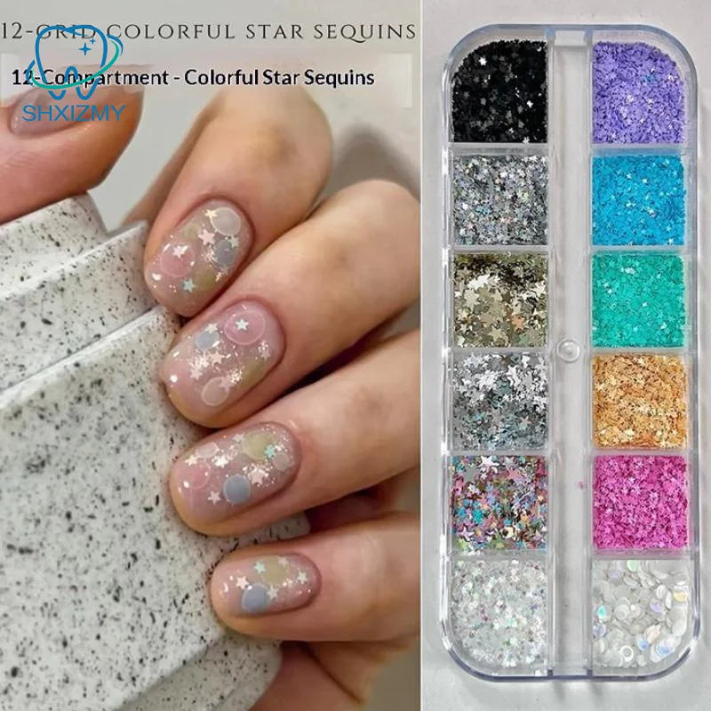 12-Grid Holographic Glitter Nail Art Sequins – DIY Manicure Set