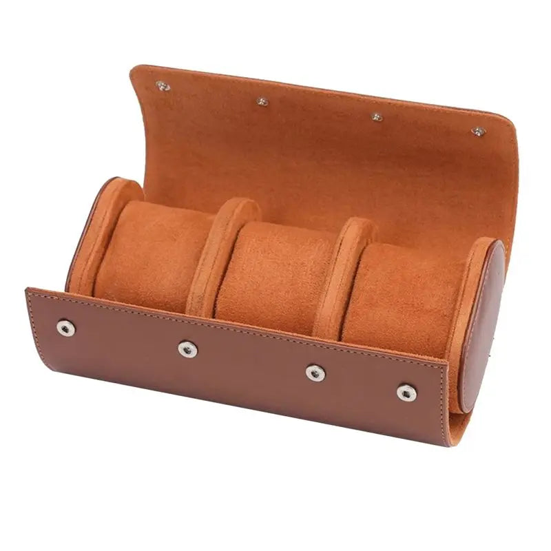 VIBE 1-Slot Vintage Leather Watch Roll Travel Case – Brown