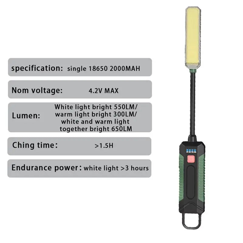 VIBE Magnetic Work Light – Bendable Rechargeable LED 3 Modes