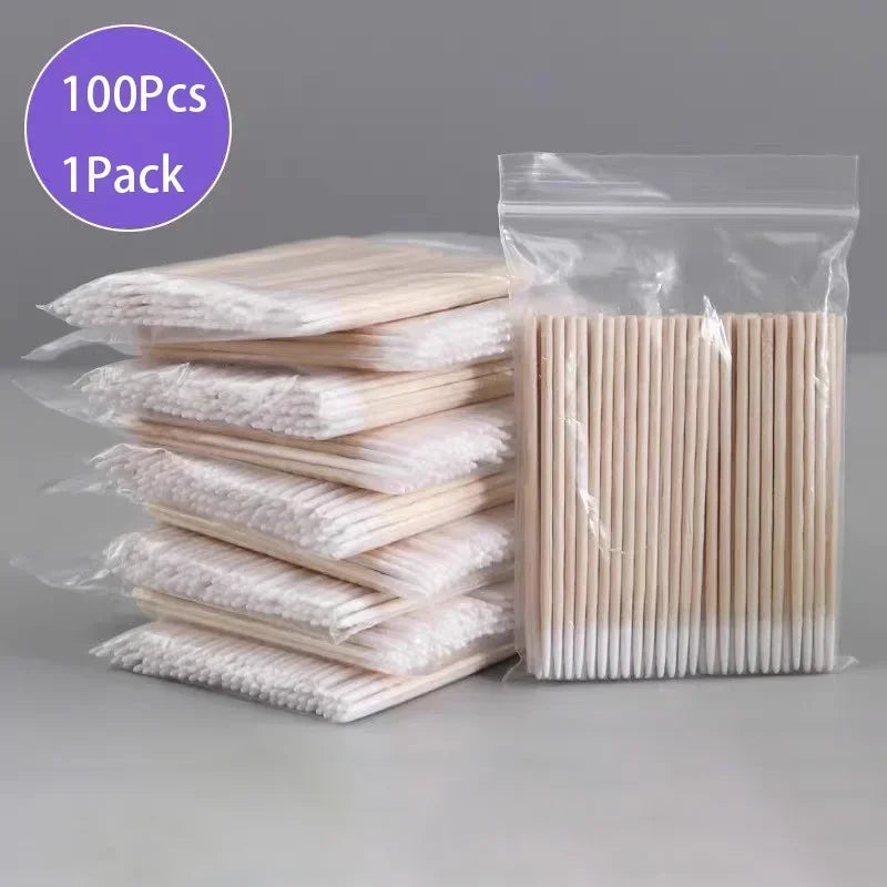 Wooden Cotton Swab Nail Art Corrector Sticks 100–500 Pcs