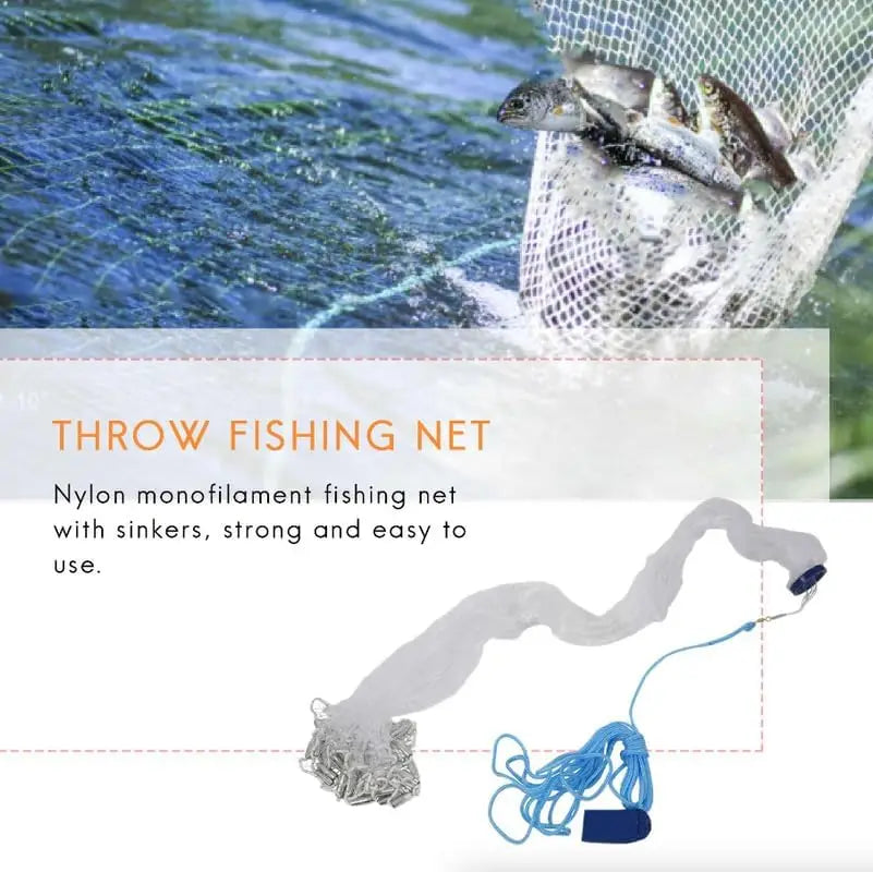 Saltwater Fishing Cast Net 3–10ft Radius with Sinkers & Gloves