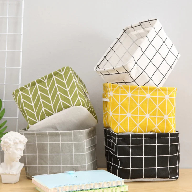 Cotton Linen Storage Basket with Handle – Tabletop Organizer