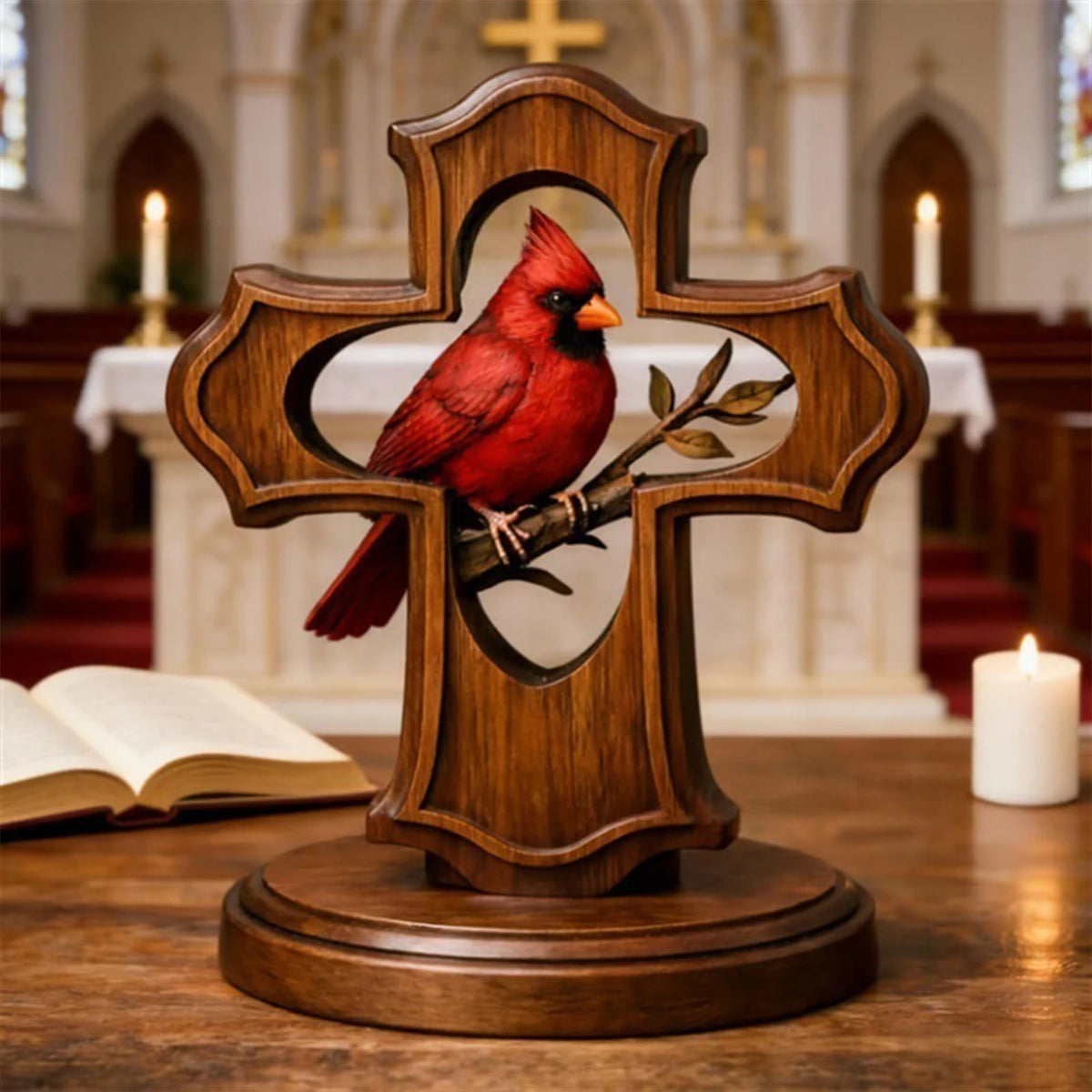 Vintage Red Cardinal Bird Desktop Ornament | Decorative Sculpture