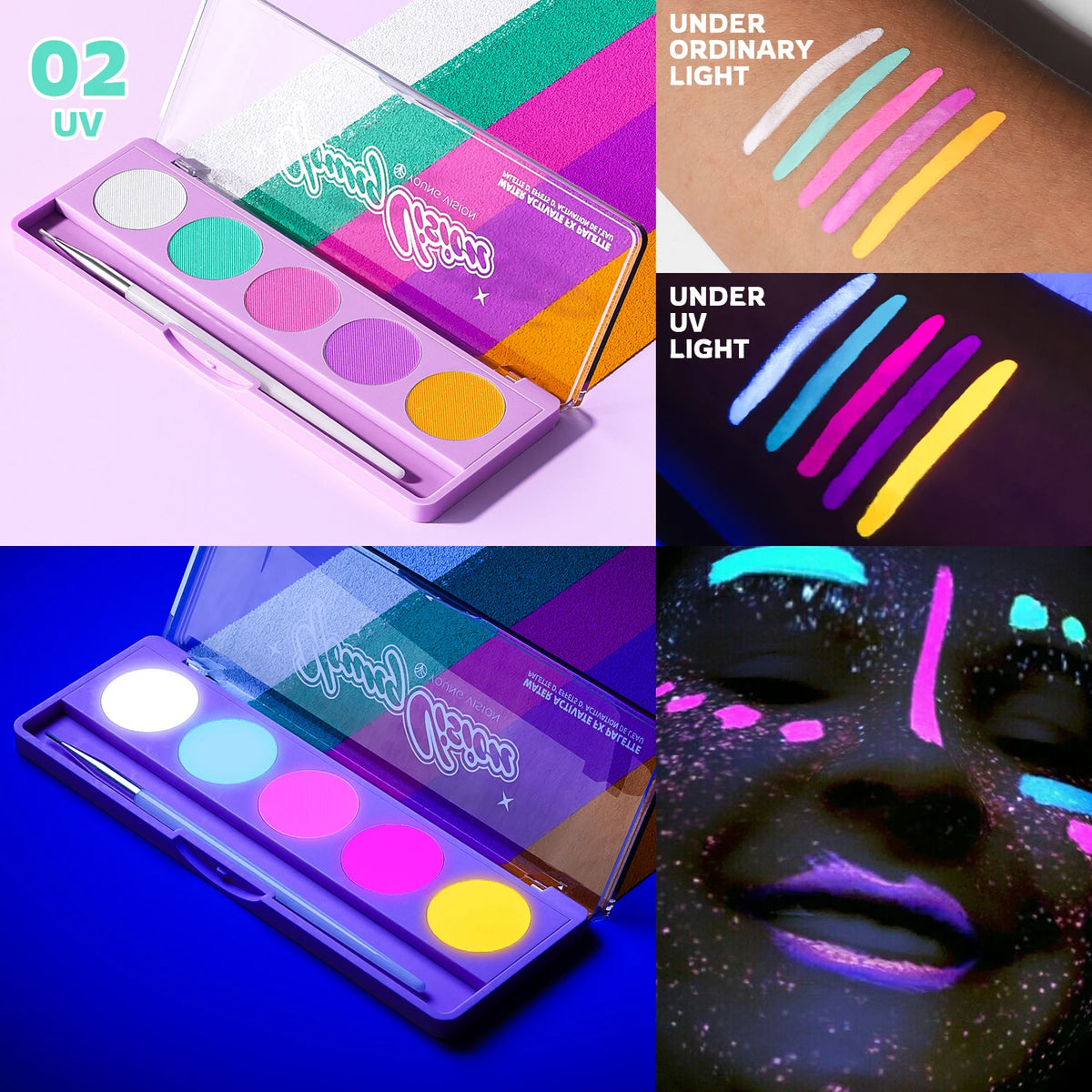 UV Neon Glow Face & Body Paint Set – 5 Fluorescent Colors
