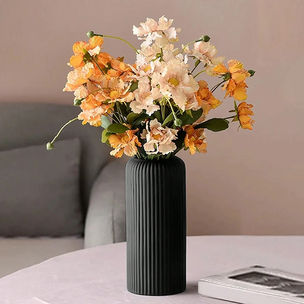 Striped Ceramic-Look Plastic Bud Vase for Floral Décor