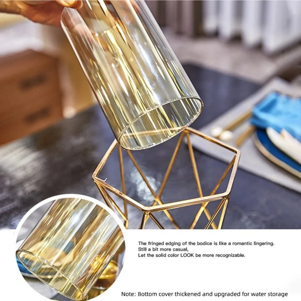 Metal & Glass Flower Vase – Nordic Decorative Hydroponic Vase