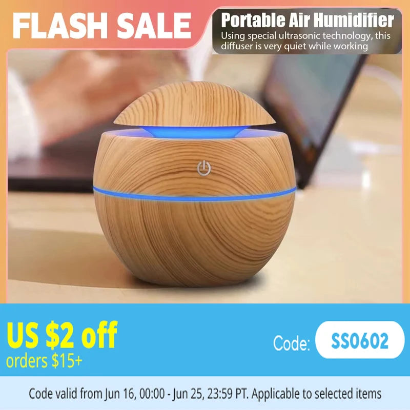 Wood Grain USB Cool Mist Humidifier & Aroma Diffuser – VIBE