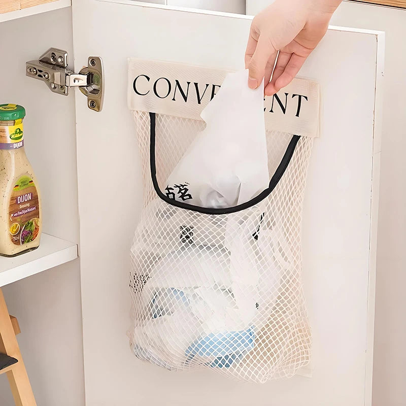 Wall Mount Plastic Bag Dispenser & Kitchen Organizer Pouch