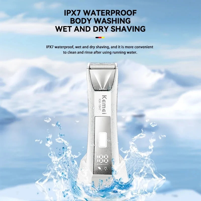 Kemei KM-1847 IPX7 Waterproof Body Hair Trimmer Men Women