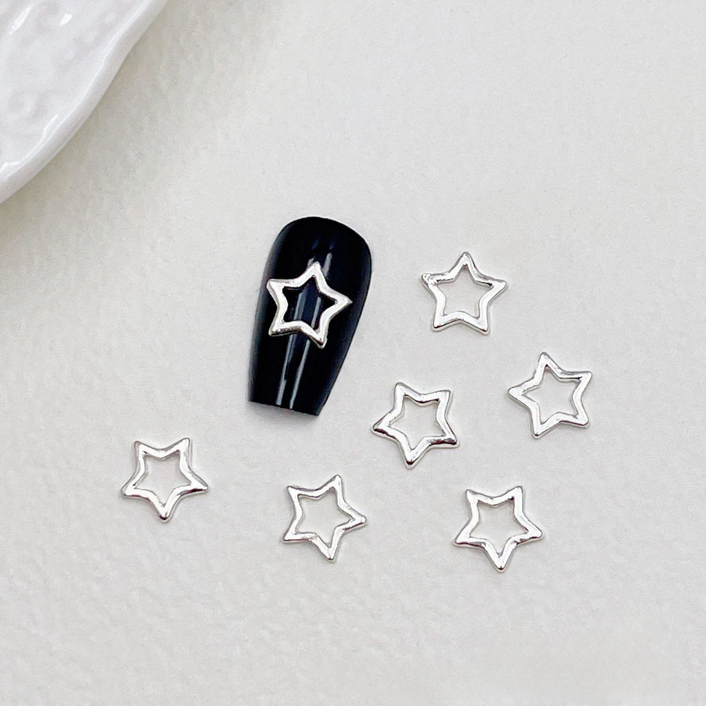 20Pcs 3D Punk Star Nail Charms – Hollow Pentagram Metal Art