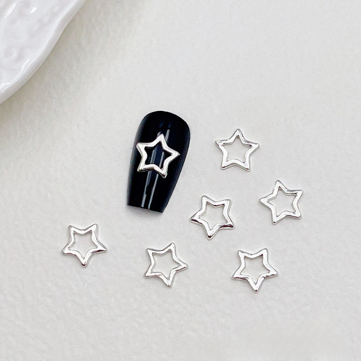 20Pcs 3D Punk Star Nail Charms – Hollow Pentagram Metal Art