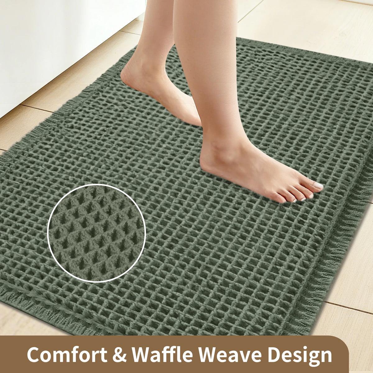 Waffle Boho Bath Rug – Non-Slip, Soft & Absorbent Mat