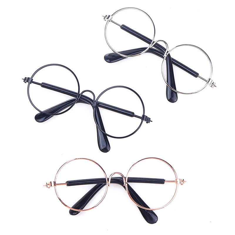 Miniature Round Frame Lensless Eyeglasses for 20cm Dolls