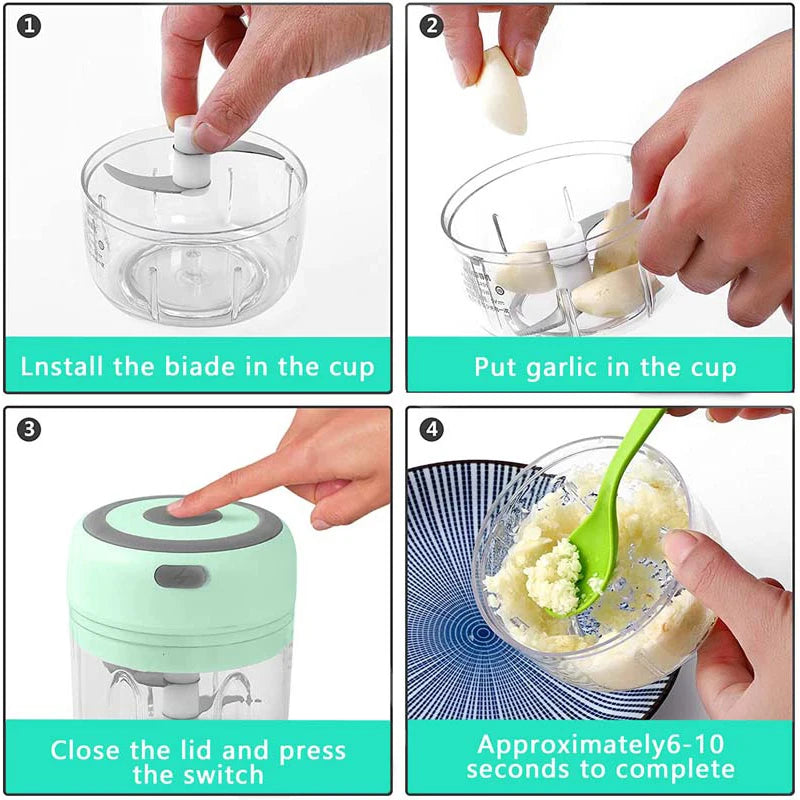 Electric Garlic Chopper 250ML Stainless Steel Mini Food Chopper