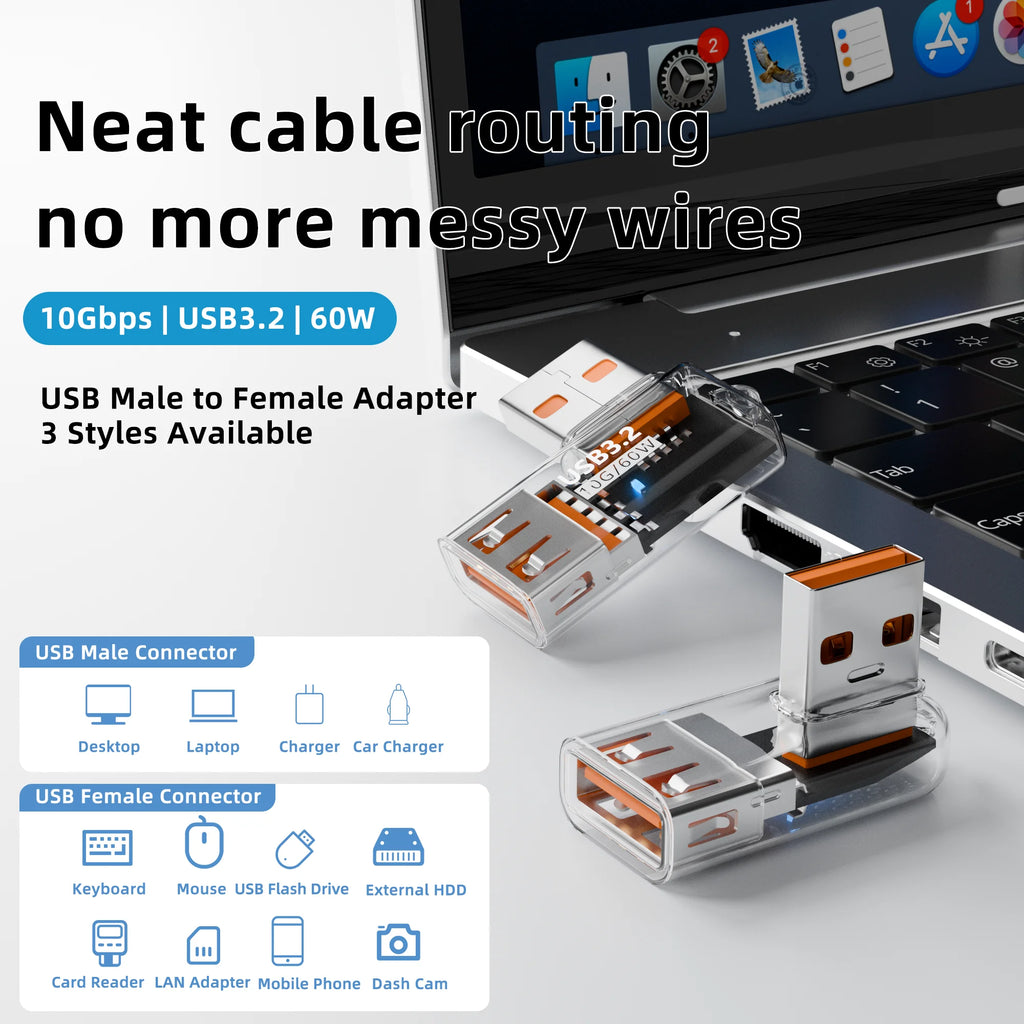 USB 3.2 Right Angle Adapter 10Gbps 60W Fast Charging OTG