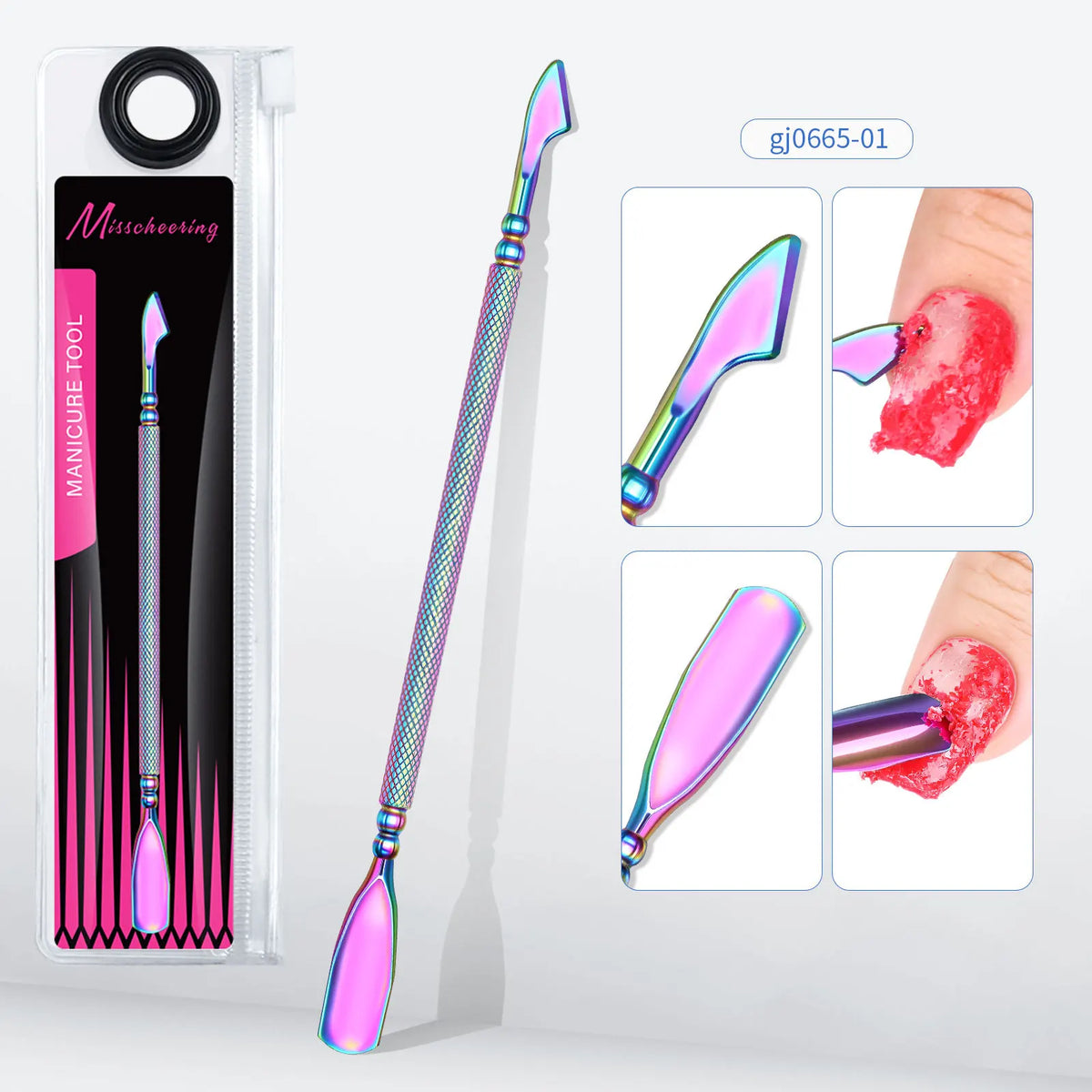 Rainbow Plated Double-Ended Cuticle Pusher | Stainless Steel