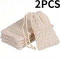 2-Pack Sisal Soap Saver Pouches with Drawstring & Wooden Bead