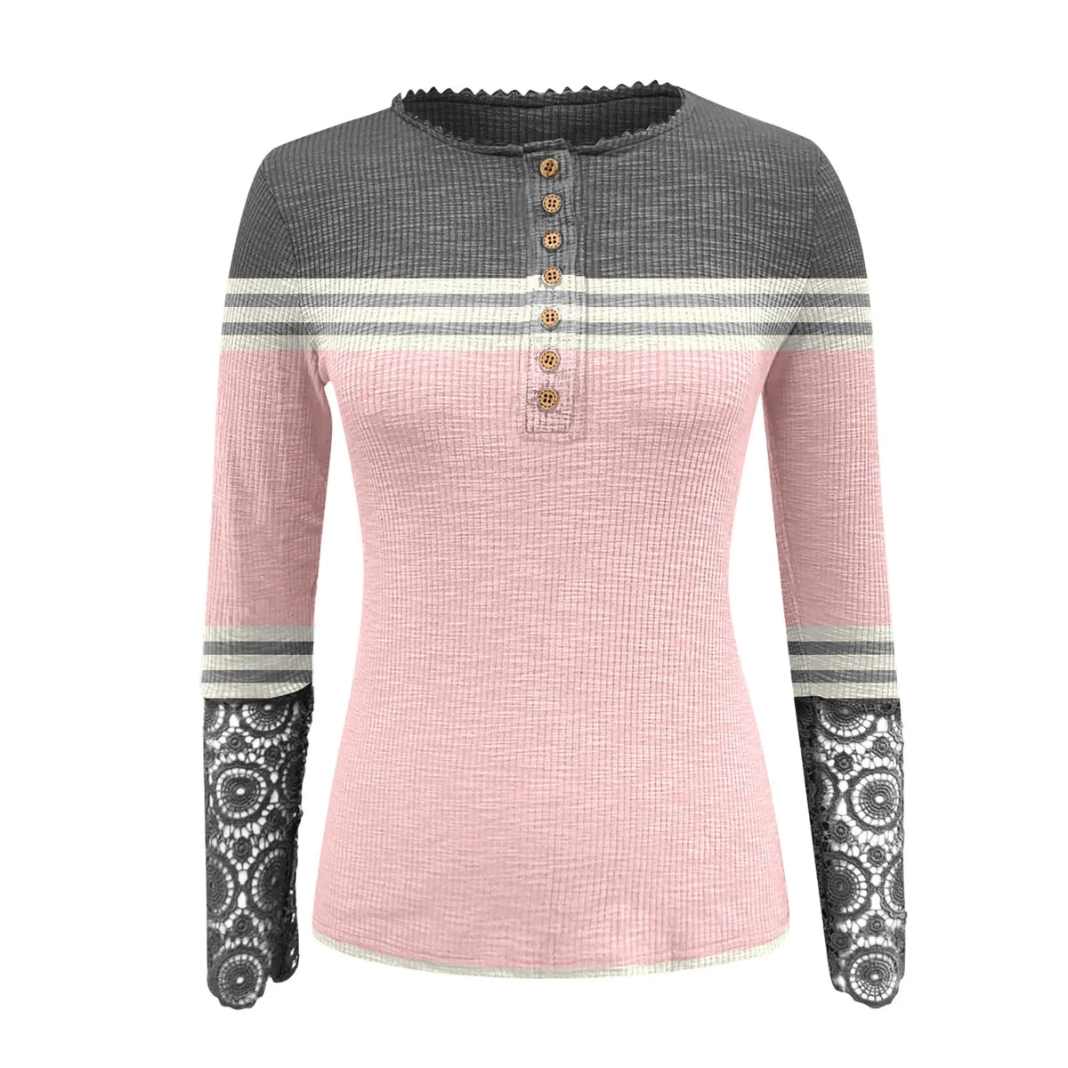 Women's Striped Henley Shirt – Long Sleeve Loose Tunic Blouse