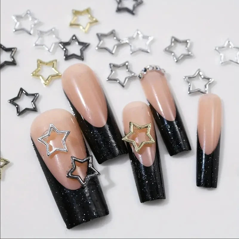 20Pcs 3D Punk Star Nail Charms – Hollow Pentagram Metal Art